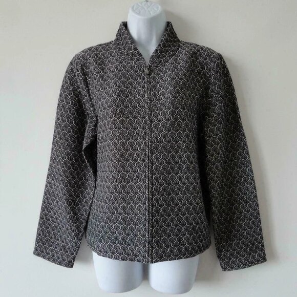 NWT EILEEN FISHER Black Bone Cotton Jacquard Zipper Front Jacket Small - Picture 1 of 7